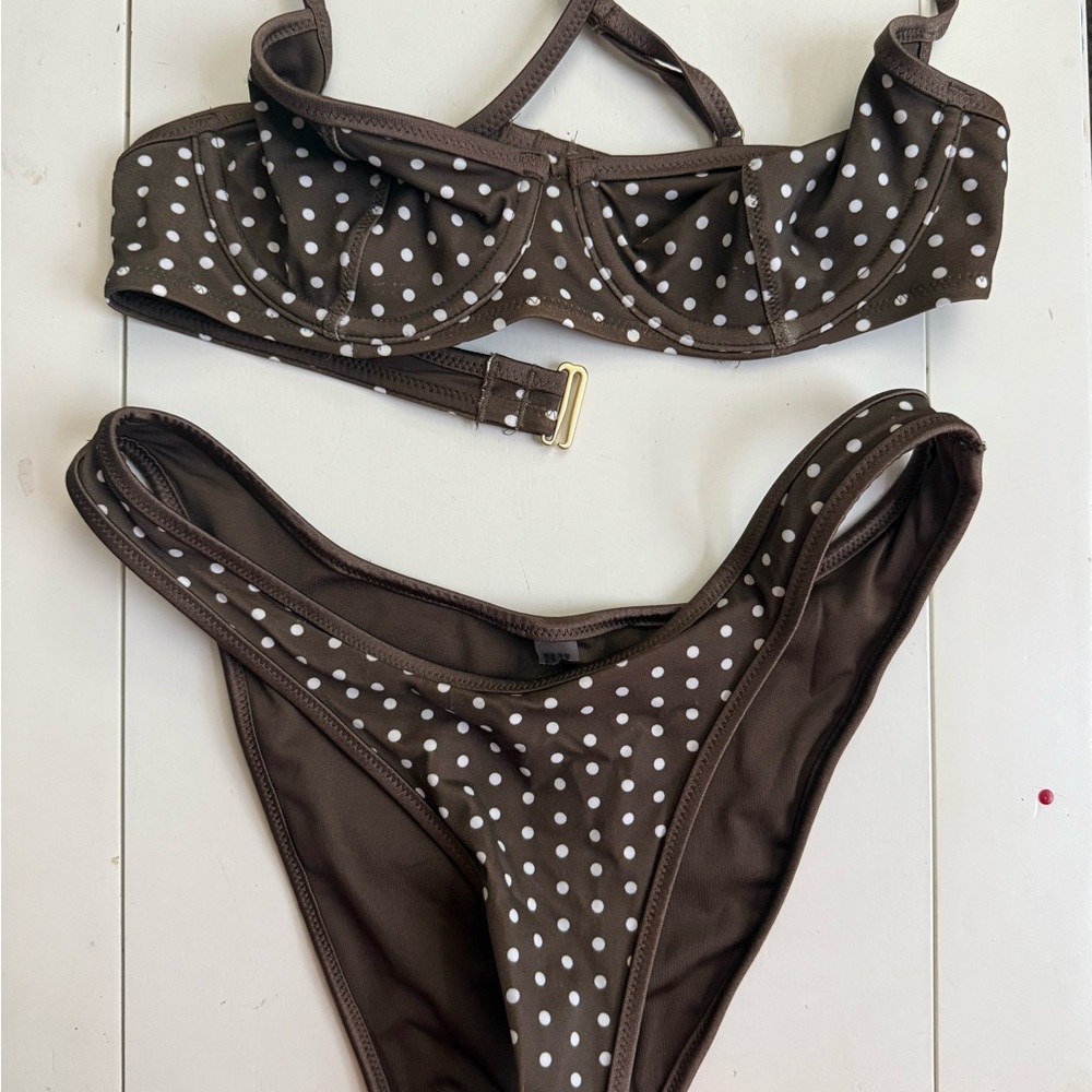 PINK Victoria's Secret Brown and White Polka Dot Bikini